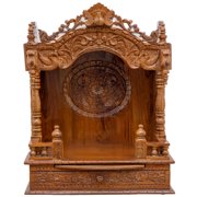 Wooden Engraved Home Puja Mandir by Pooja Bazar - Mandap Temple, Wooden Mandir with Antique Oak Wood Finish 16 X 30 X 39 Inches
