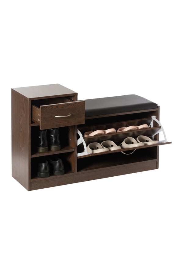 Wooden Entryway Shoe Storage Bench with Cushion