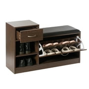 Wooden Entryway Shoe Storage Bench with Cushion