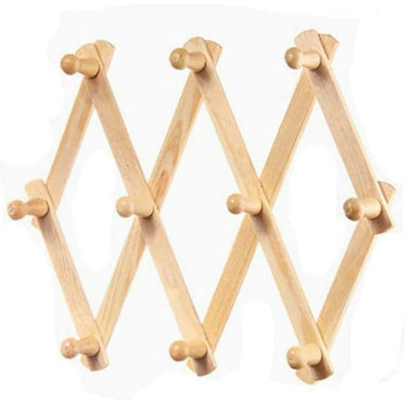 Wooden Expandable Coat Rack Accordion Style Wall Mounted Multi-Purpose Hanger Living Room Coat Hanger Wall Hook Key Holder