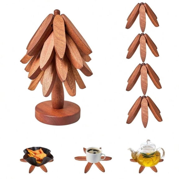 Wooden Expandable Tree-Shaped Trivet - Pot Holder, Placemat, Microwave Heat-Resistant Mat