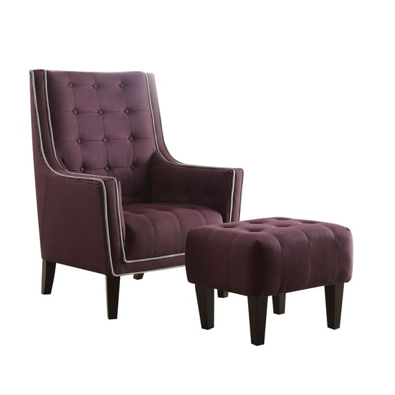 Wooden & Fabric Chair & Ottoman, 2 Piece Pack, Purple
