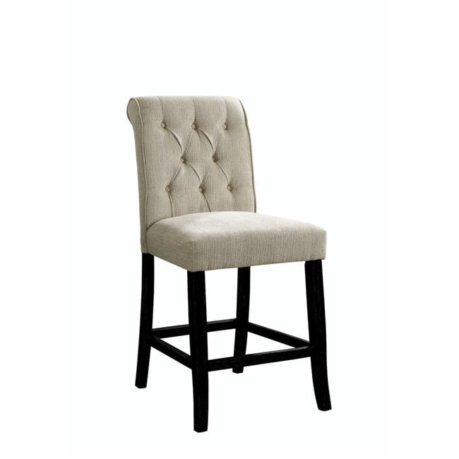 Ivory Cream Chenille and Bold Black Wooden Counter Height Chair, Set of 2