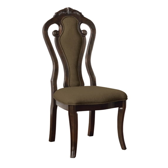 Wooden Fabric Upholstered Side Chair With Fiddle Backrest Brown Pack Of Two - Saltoro Sherpi
