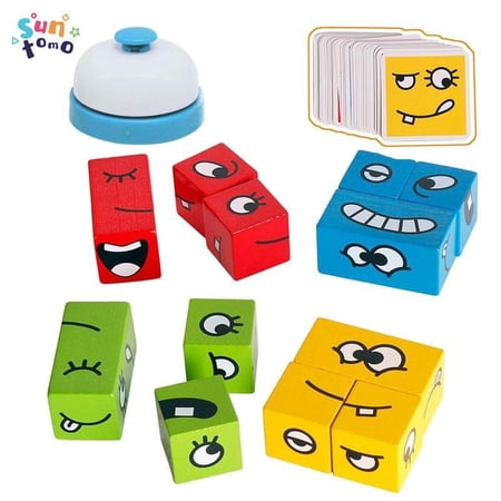 ?Face Change Cube Game, Wooden Face Expresssion Game, Wooden Face Changing Magic Cube Building Blocks Game, Match Puzzles Geometric Educational Toys