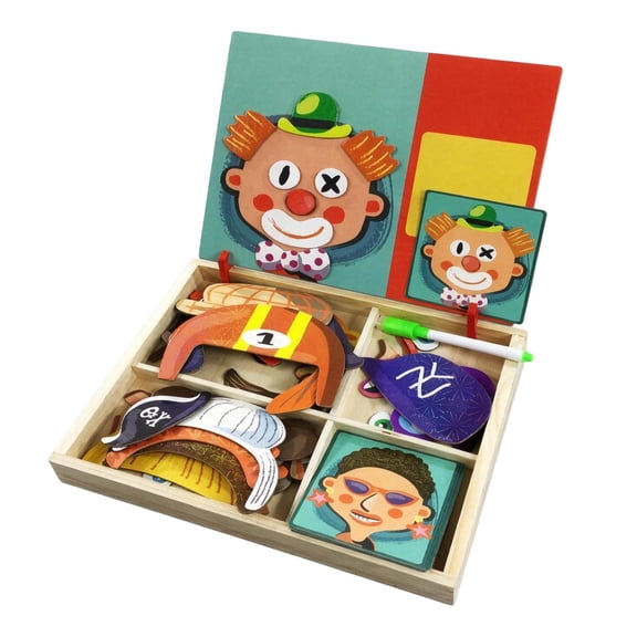 Wooden Face Puzzle Facial Feature Mix And Game With Marker Portable Storage For Early Learning