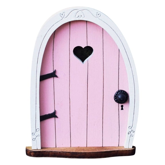 Wooden Fairy Door with Heart Cutout Arched Shape, Decorative Miniature Garden Door for Indoor and Outdoor Decor, Whimsical Wood Ornament for Tree Trunk Walls and Fairy Garden Accents