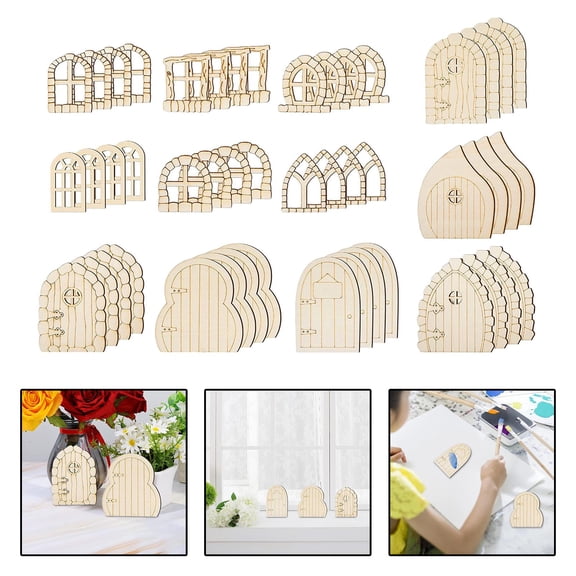 Wooden Fairy Door Window DIY 12 Patterns Craft for Wedding Home Painting Retro Style