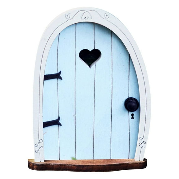 Wooden Fairy Door with Heart Cutout Arched Shape Decorative Miniature Door for Indoor Outdoor Garden Decor