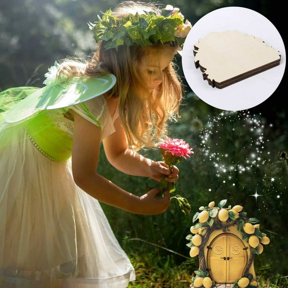 Wooden Fairy Garden Door, Handcrafted Miniature Outdoor Decor for Patio Yard Landscape, Durable Weatherproof Polyresin Fairy Door Accessory, Resin Garden Miniature Floral Decor