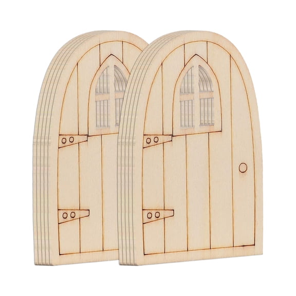 Wooden Fairy Gnome Door Window 3.9X2.4 Inch Miniature Garden Tree Decoration Yard Art Sculpture Diy Decor Outdoor Ornament Handmade, 10X Goblin Wooden Door