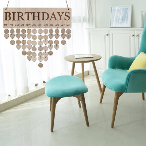 Wooden Family Blessings Calendar Plaque for Family and Friends Birthday Reminder Home Decor Rustic Wall Hanging Sign Board with 50 Pieces DIY Wood Heart Round Tags to Write on