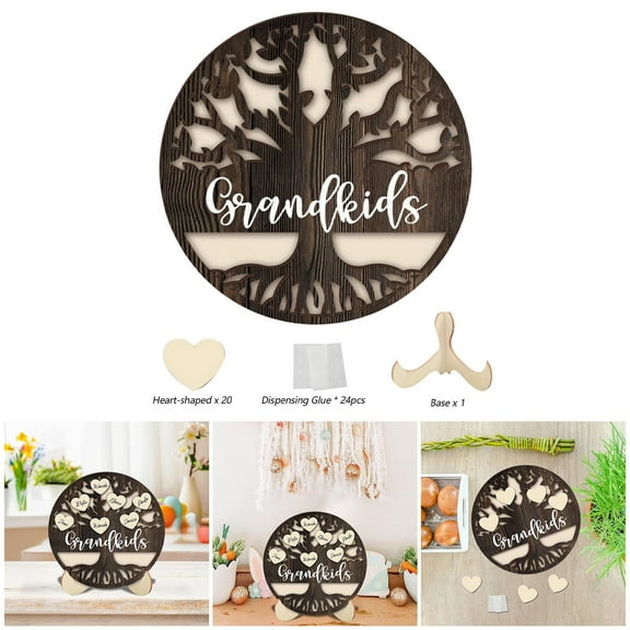 Wooden Family Tree Heart Decor With Base DIY Keepsake Grandparents Gift Home Display Rustic Coffee