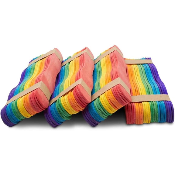 Wooden Fan Handles 8 inch, Variety Pack of 200 Colored Popsicle Sticks for Crafts, Fan Handheld Wedding Program Sticks, by LUERT