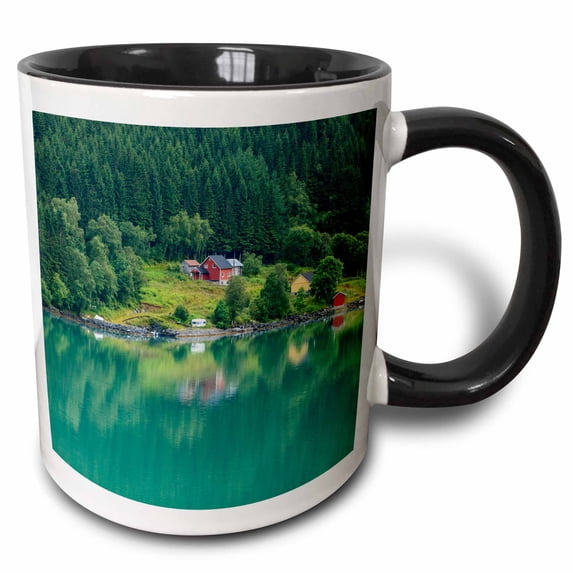 3drose, Wooden Farmhouses. Architecture. Olden. Norway., 15oz Two-tone Black Mug