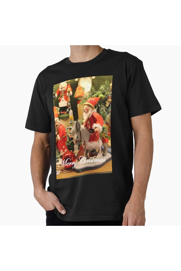 Wooden Father Christmas Figure Winter Holiday Artwork Unisex T-Shirt , up to Size 5XL