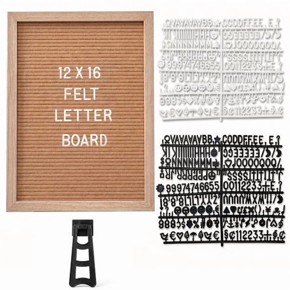 Wooden Felt Letter Board 12x16 Inch Changeable Letterboard with 460 Alphabets & Emoji’s Message Board for Home Decor Desk Display Felt Board with Letters Wooden Alphabet Board with Stand