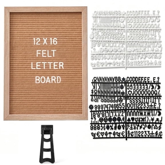 Wooden Felt Letter Board 12x16 Inch Changeable Letterboard with 460 Alphabets & Emoji’s Message Board for Home Decor Desk Display Felt Board with Letters Wooden Alphabet Board with Stand