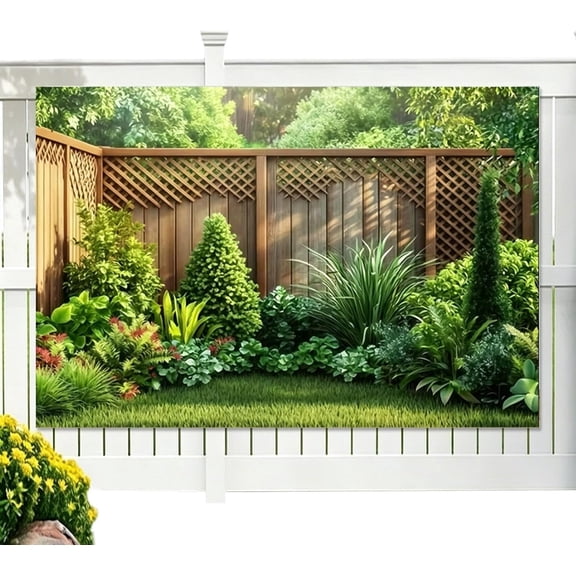 Wooden Fence Garden Backdrop Banner with 4 Holes 10m Rope for Outdoor Party Photo