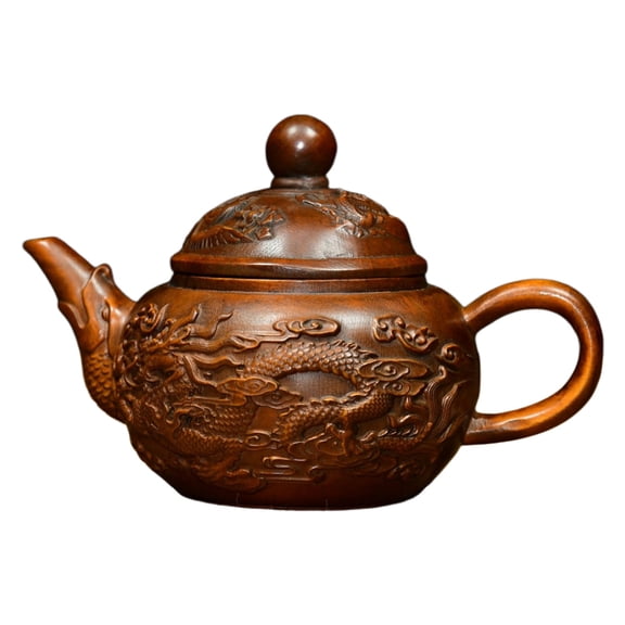 Wooden Figure Carving Teapot Decor Carved Dragon Phoenix Harmony Auspiciousness Unity Blessing Felicity Elegance Union Grace
