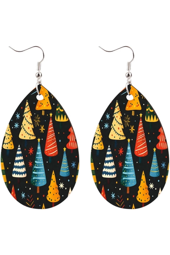 Wooden Fine Earingings Colorful Xmas Tree Dangle Earrings for Women, Lightweight Drop Shape Wood Teardrop Earrings Dangly Earrings[n461]