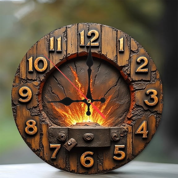 Wooden Fire Explosion Wall Clock 10-Inch Silent Wooden Wall Clock, Battery Operated (AA Batteries Not Included), Artistic Home Decor