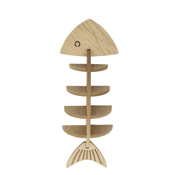 Wooden Fish Bone Wall Mount Storage Shelf, 27.56in 4-Tier Nautical Floating Display Rack, Natural Wood Fish Skeleton Wall Decor Organizer