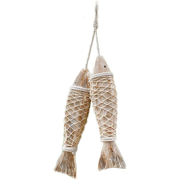Wooden Fish Decor Hanging Wood Fish Decorations for Wall, Rustic Nautical Fish Decor Beach Theme Home Decoration Fish Sculpture Home Decor for