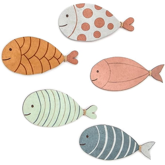 Wooden Fish Decoration: 5 Wooden Fish for Home, Lake House, Ocean Bathroom, Bedroom, Kids Room, Nursery, Playroom Decor