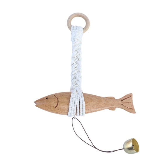 Wooden Fish Decors Hanging Fish Chimes with Bells Wall Decors for Front Door