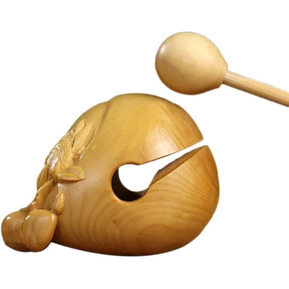 Wooden Fish Drum with Mallet, Natural Wood Buddhist Temple Block and Zen Percussion Instrument for Chanting, Meditation and Décor(Size : Small)