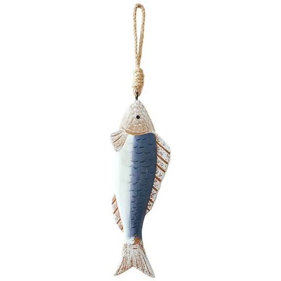Wooden Fish Hanging Wall Decor, Nautical Distressed Wood Fish Wall Art Ornament, Coastal Hand Painted Fish Hanging Sign, Vintage Rustic Wooden Fish String Wall Hanging, Wooden Fish Pendant Decor