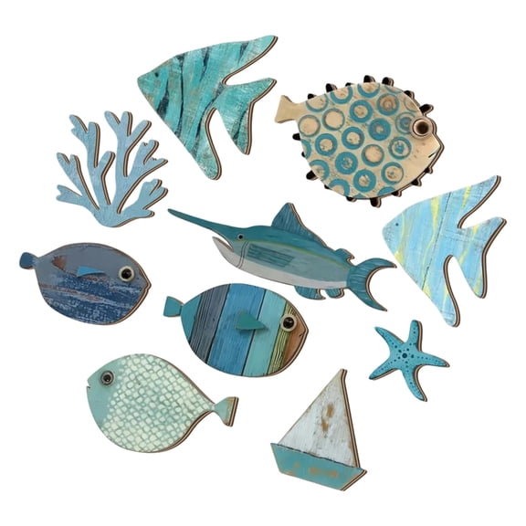 Wooden Fish Sculptures Wall Hanging Decorations Coastal Themed Home Accent Gift