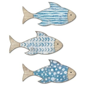 Wooden Fish Wall Decor Nautical Beach Wall Decor, School of Fish Beach Bathroom Decor School of Fish for Decor Ocean Indoor Coastal Wall Themed Art Outdoor Home LKSS