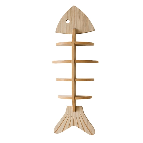 Wooden Fishbone Wall Shelf, 26.38 in Vertical Fish Shaped Display Rack for Bathroom Living Room, Coastal Beach House Decor