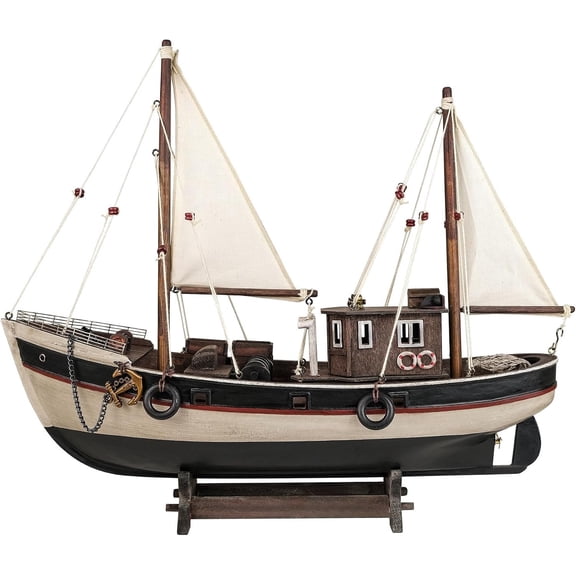 Wooden Fishing Boat Model Ship Sailboat 15"