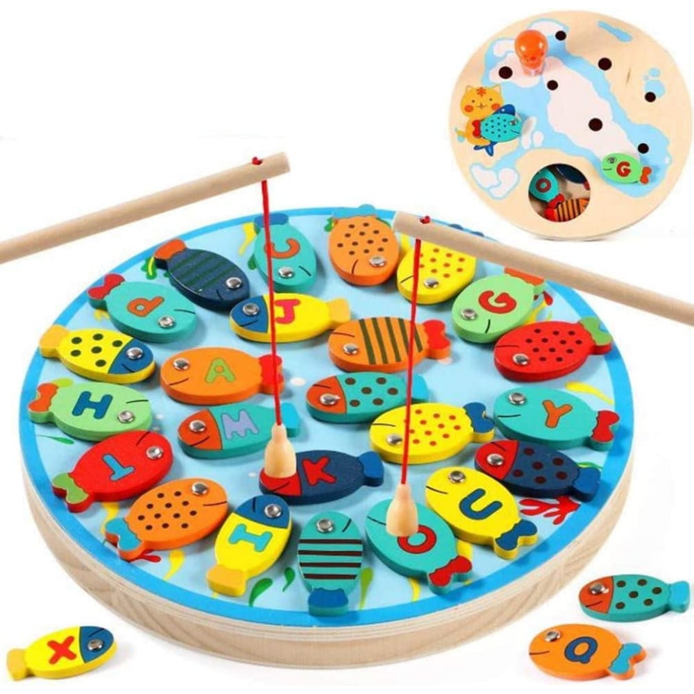 Wooden Fishing Game Toy for Toddlers Fish Catching Counting Preschool Board  Games Toys for 2-4 Year Old Girl Boy Kids Learning Math 