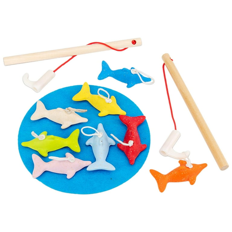 Wooden Fishing Toy with 10 Fish & 2 Fishing Pole Activity Party Early  Learning Pretend Play for Pre-School Birthday Gift