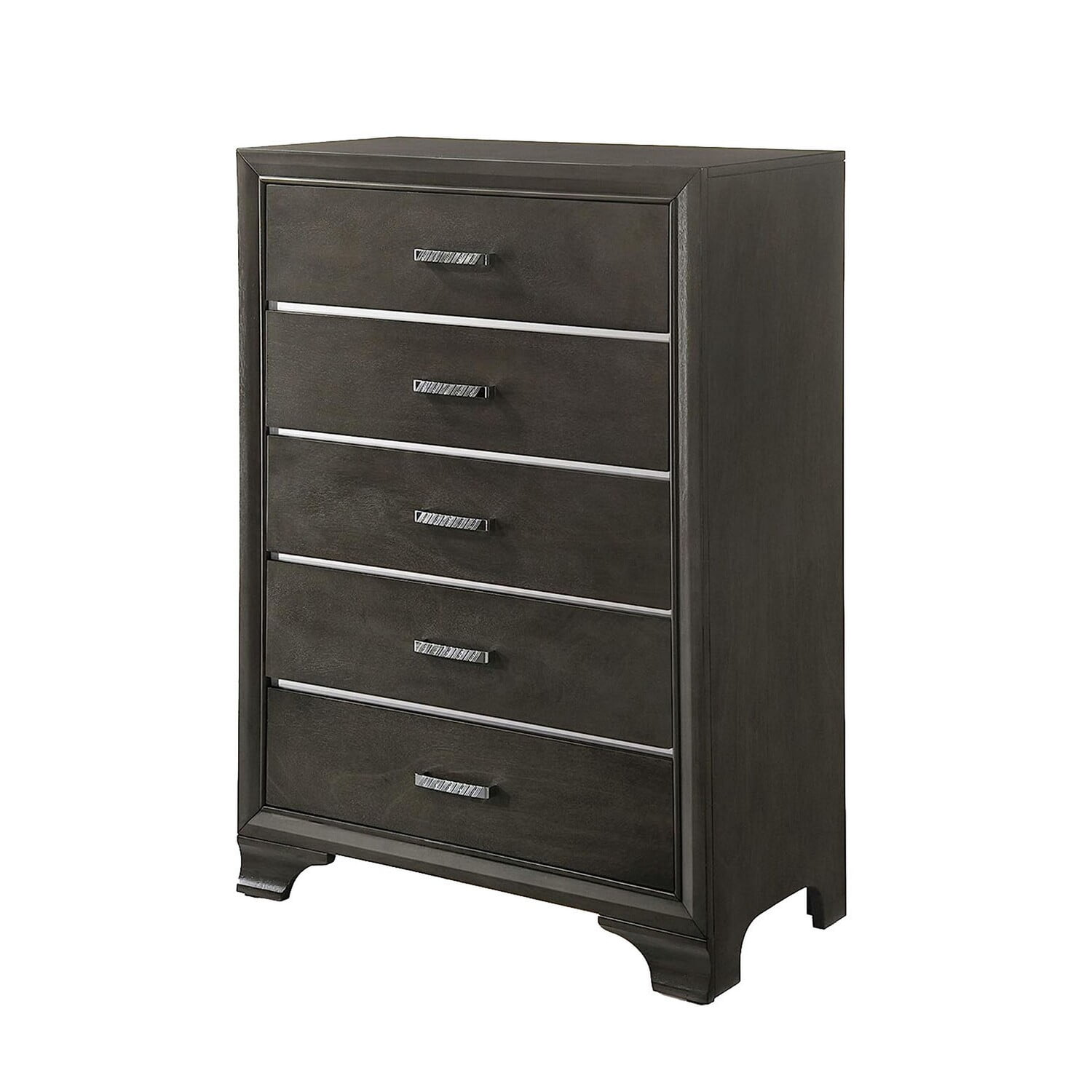 Gray Wooden 5-Drawer Chest with Bracket Legs