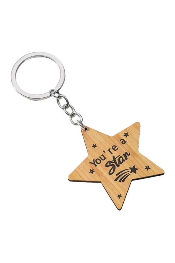 Wooden Five Point Patriotic Star Keychain, Rustic Mini USA Flag Pendant, Red White Blue 4th Of July Small Hanging Charm for Daily Bag Key Accessory Decor