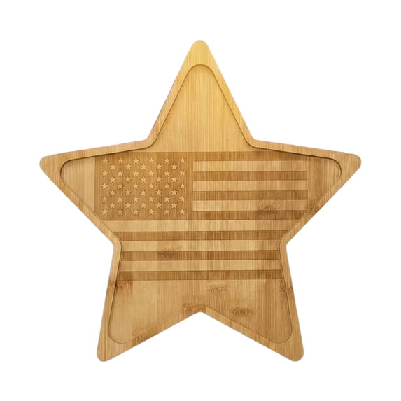 Wooden Flag Shaped Charcuterie Board With Five Pointed Star Decorative Tray And Serving Cheese Platter (A)