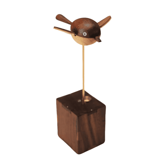 Wooden Flapping Bird Kinetic Sculpture, USB Rechargeable Long-Tailed Tit Model, Silent Motion Desk Ornament, Handcrafted Walnut & Beech Stress Relief Decor for Adults