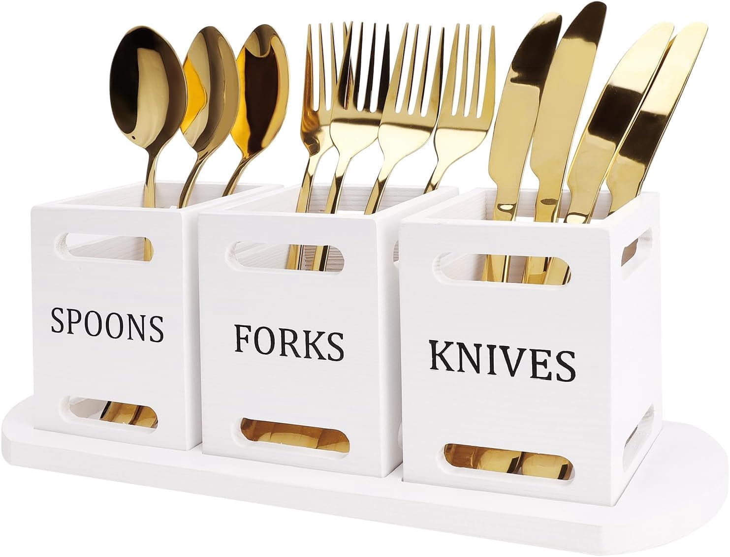 Wooden Flatware Silverware Caddy for Party White Cutlery Holder Small Utensil Holders for Kitchen Counter Wood Countertop Knife Fork and Spoon Holder Table Utensil Caddy