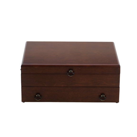 Wooden Flatware Storage Chest with Lid, Bristol Cherry/Brown Finish, MDF