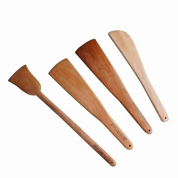 Wooden Flip/Spatula/Ladle for Cooking Dosa/Roti/Chapati | (Neem Wood, Set of 4), 37cm