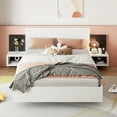 thumbnail image 1 of Wooden Floating Platform Bed with LED Lights, Bedside Nightstand, Modern Bed Frame for Bedroom, Queen Size, White, 1 of 8