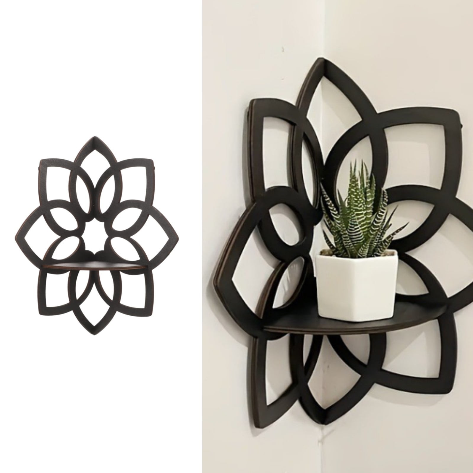 Wooden Floating Shelf Small Corner Shelf Hollow Flower Mini Wall Rack