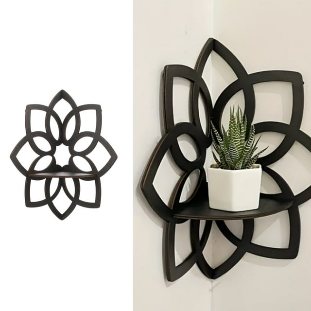 Wooden Floating Shelf Small Corner Shelf Hollow Flower Mini Wall Rack