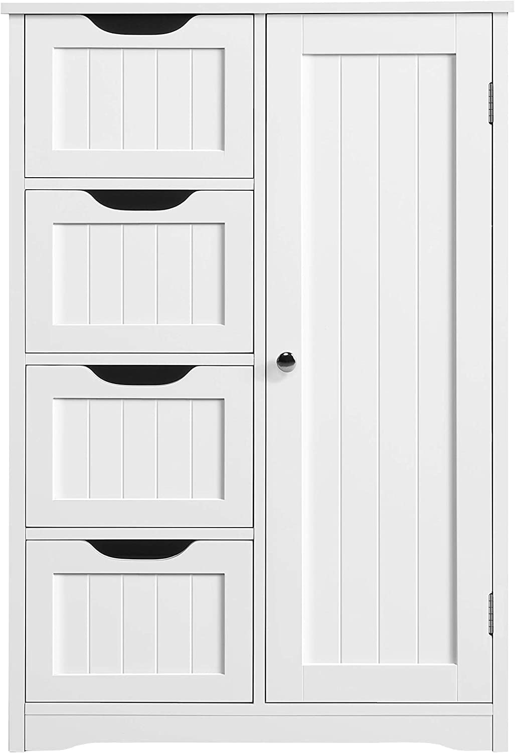 Wooden Floor Cabinet, Side Storage Organizer with 4 Drawers and 1 ...