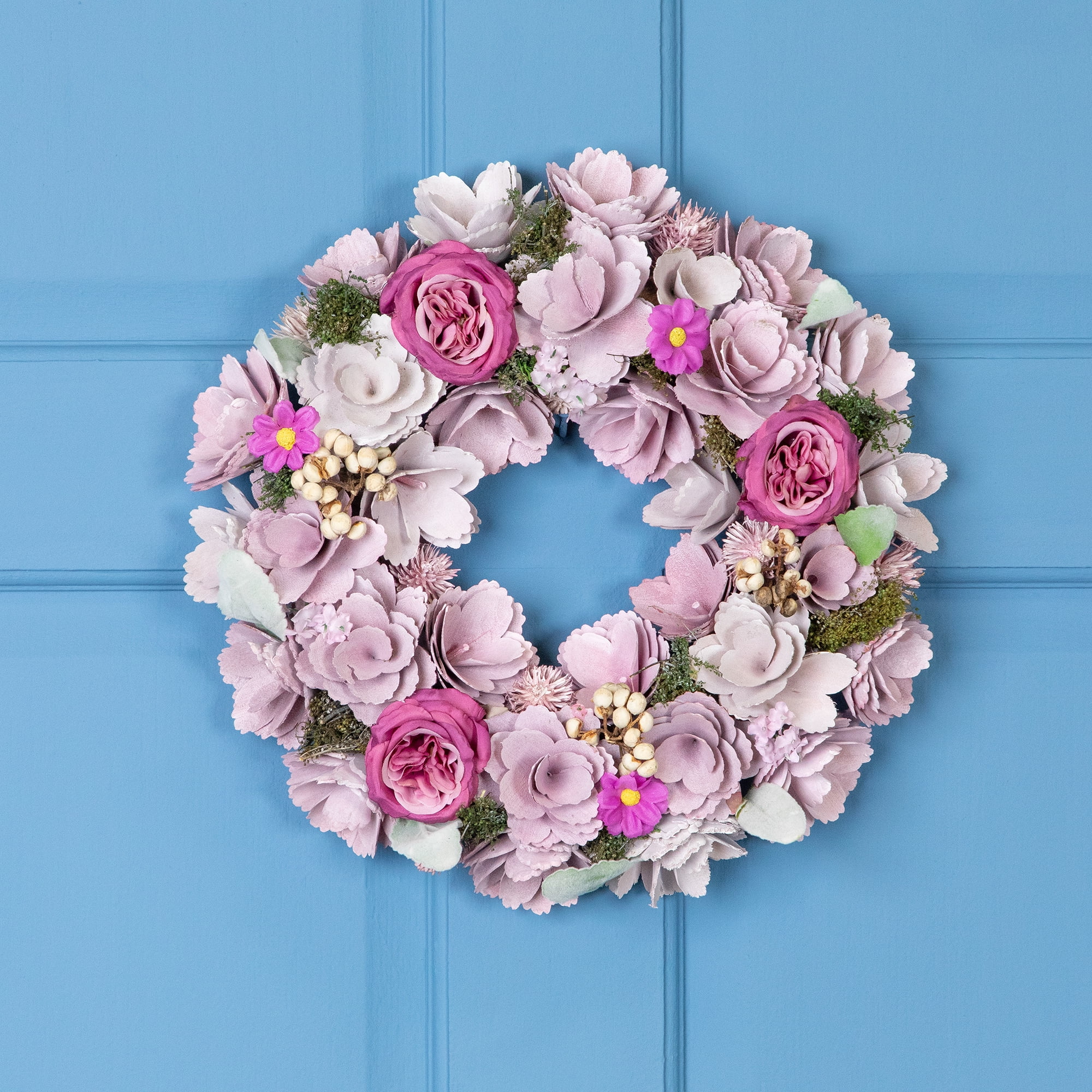 Northlight Wooden Floral Artificial Spring Wreath with Dried Foliage - 13.5" - Purple